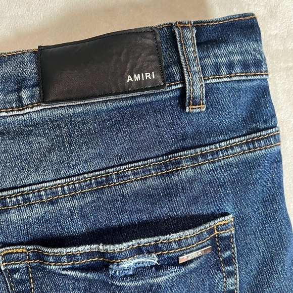 AMIRI Size 34W Dark Wash Distressed Jeans Designer Authentic Denim EUC - Picture 5 of 14